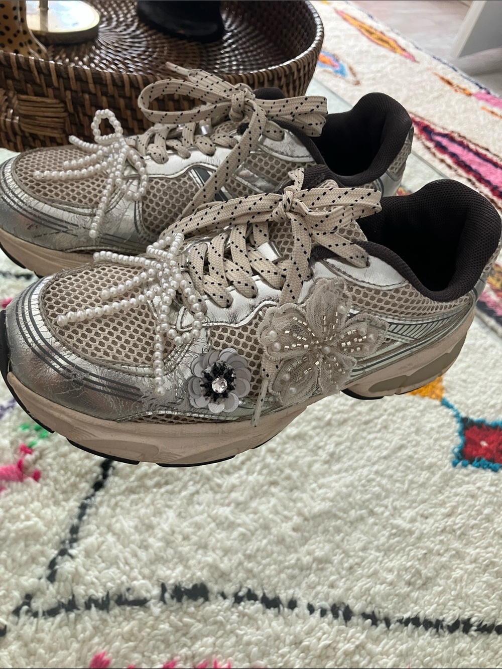 Zara Silver and Beige Embellished Kids Sneakers
